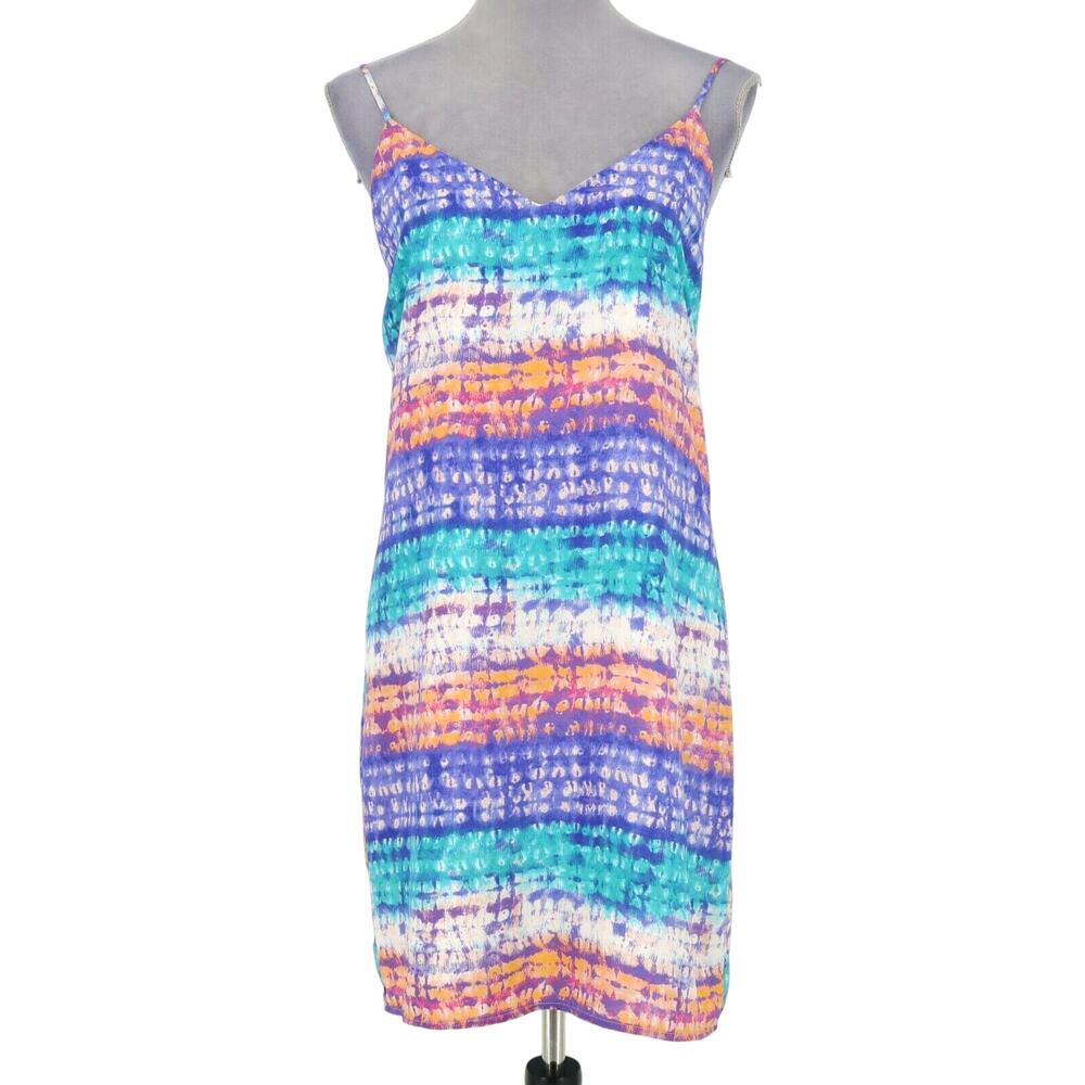 Aqua Slip Dress Juniors Medium Blue White Pink Stripe Lined Strappy Beach Party
